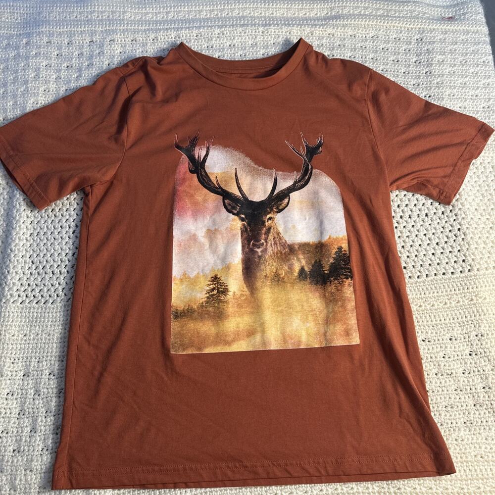 Men’s American Dream Team Network Medium Burnt Orange Deer Shirt Nature Autumn